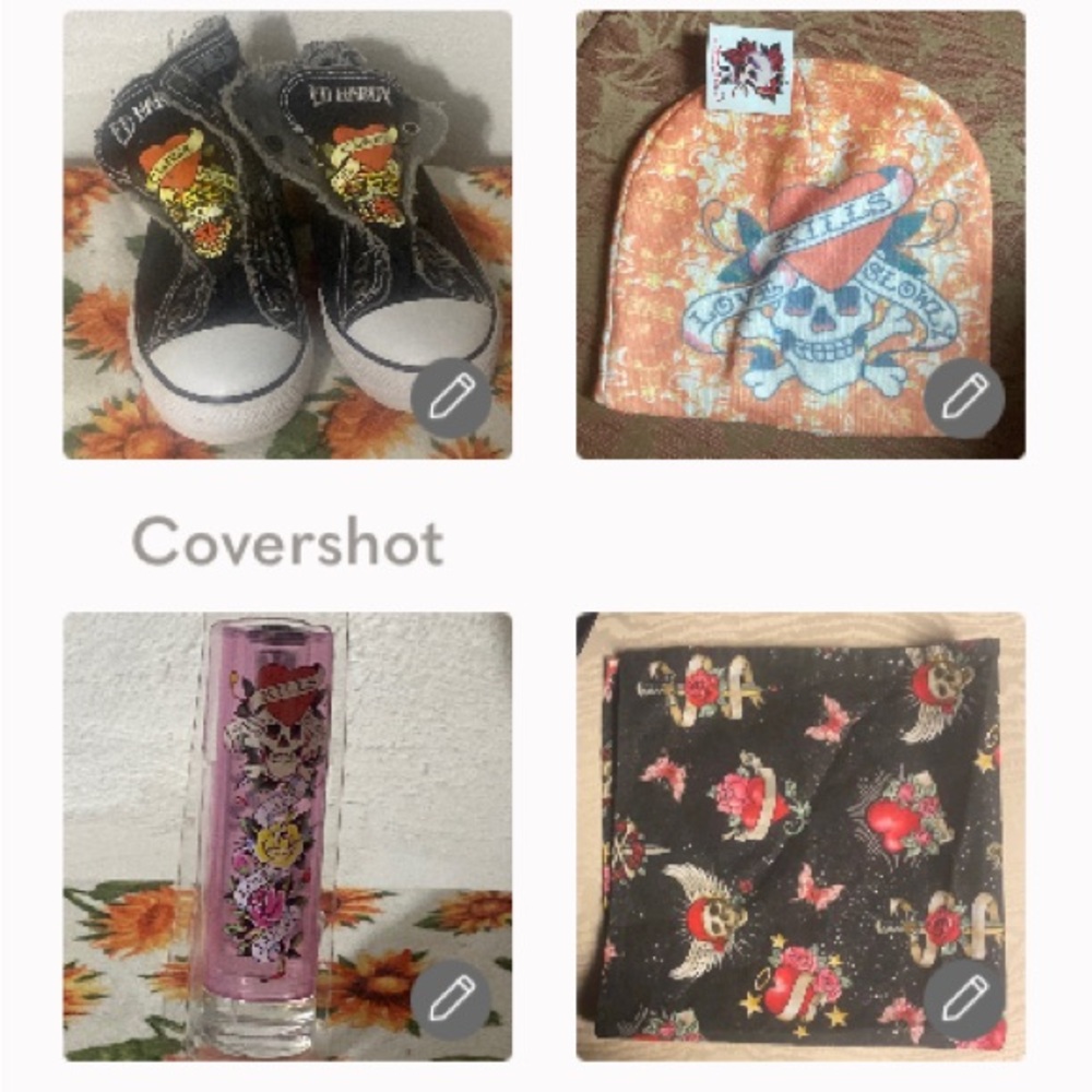 Ed Hardy 🐅Canvas👟sz3=sz8+🌺💀Bandanna 10”+Perfume+💀Cap